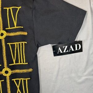 Azad Vtg Small Black Gold Roman Numeral Embroidered Beaded Cotton T-Shirt New